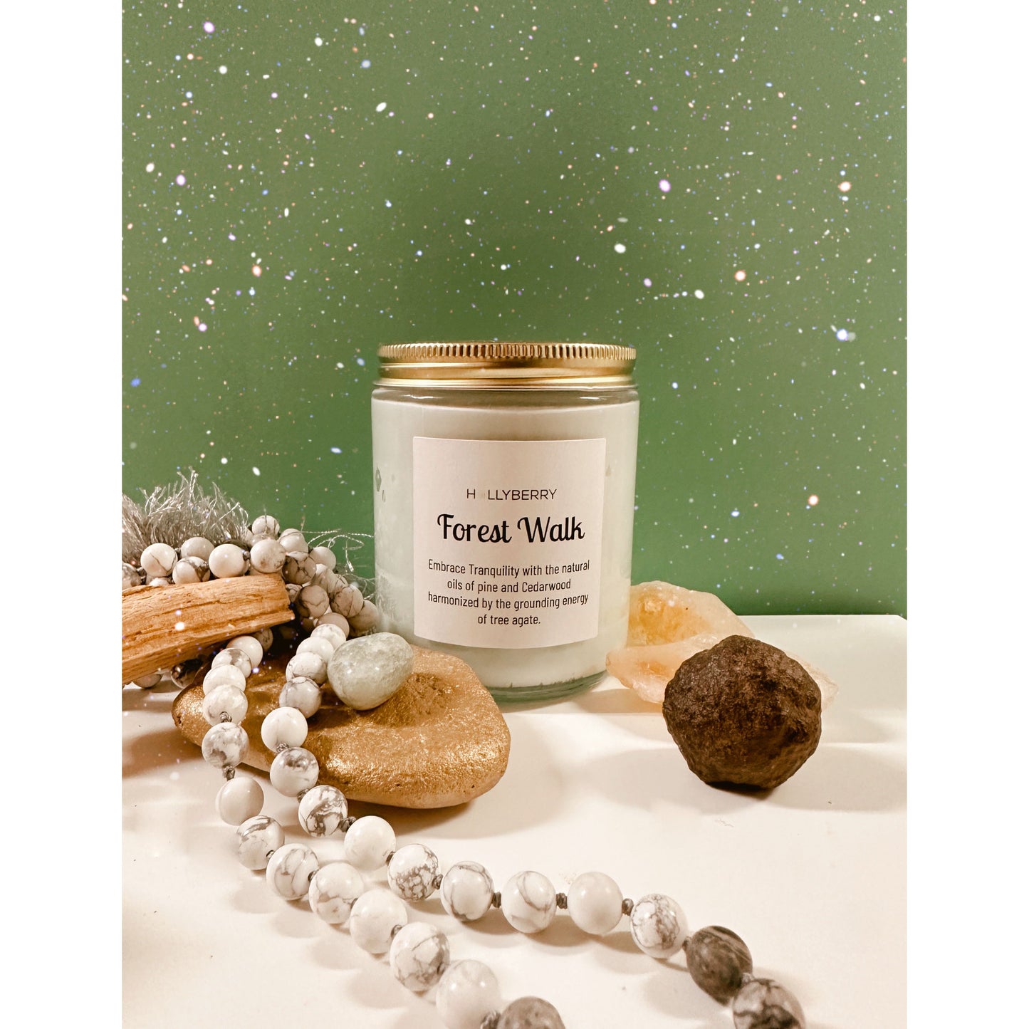 Forest Walk -  Cedarwood, Pine & Sandalwood with a Tree Agate Gemstone Candle